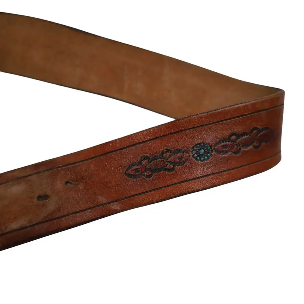 True Vintage 70s Brass Arrow Head Belt Buckle and Embossed Belt